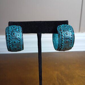 Western Turquoise Patina Hoop Earrings Southwestern Cowgirl Boho
